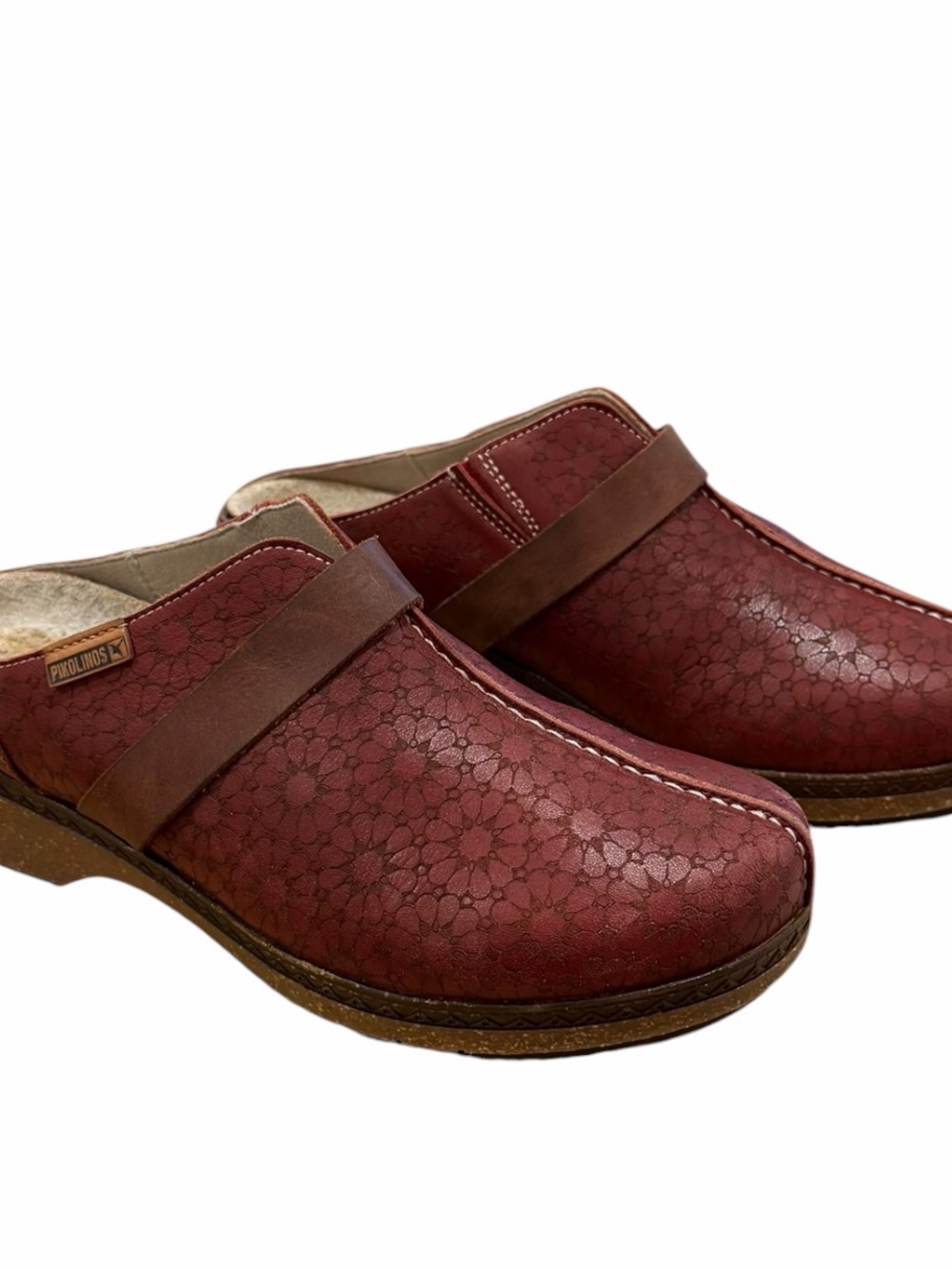 Pikolinos Granada Floral Embossed Leather Clogs Arcilla Red Sz 38 / 7.5-8 - Picture 2 of 12